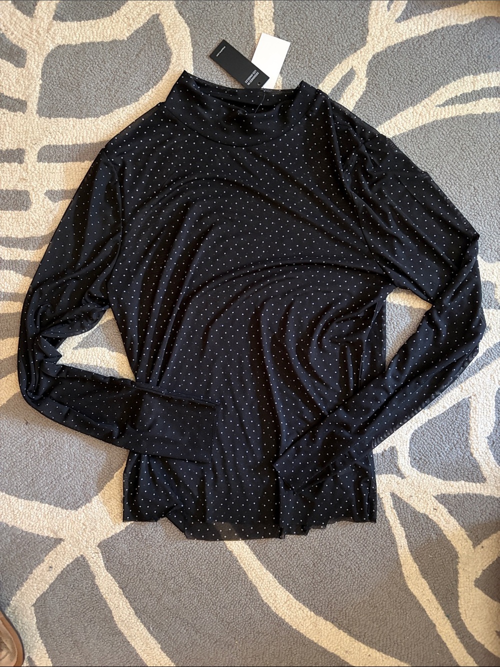 AFRM Black Mock Neck Long-Sleeve Top with Mini White Dot Print